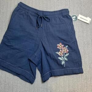 Aeropostale Aero All Day Jogger Shorts 7" Navy Blue Floral Embroidered XS